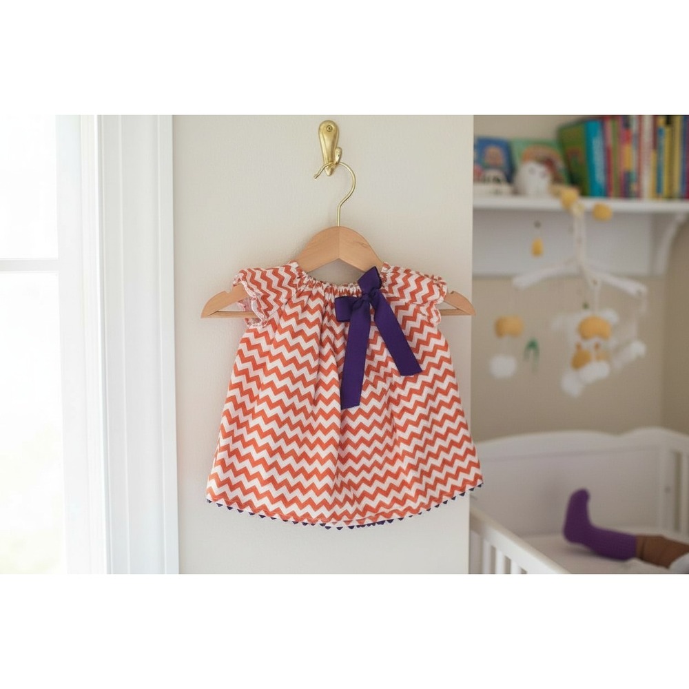 Remily's Orange Chevron Dress Purple Bow Baby Girl 6M